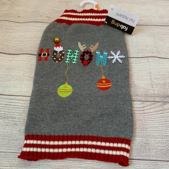 Christmas Dog Sweater Holiday HO HO HO Snowflake Santa Jingle Bell Fab Dog Sz M - Picture 2 of 13